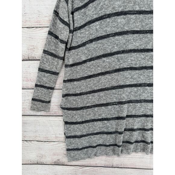 Free People Striped Split Hem Tunic Sweater Womens Large Gray Black Knit - Picture 6 of 12